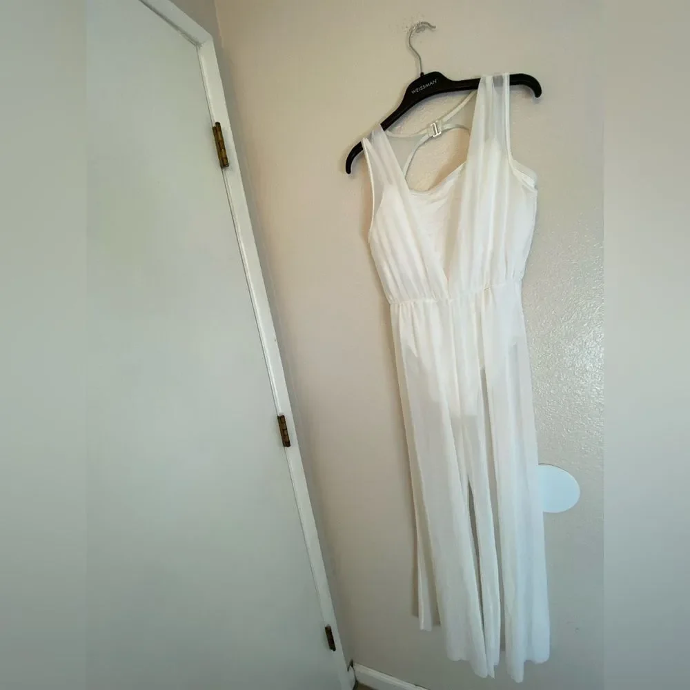 WEISSMAN Dance Costume white Cowl Drape Power Mesh Jumpsuit SM12126 SA adult